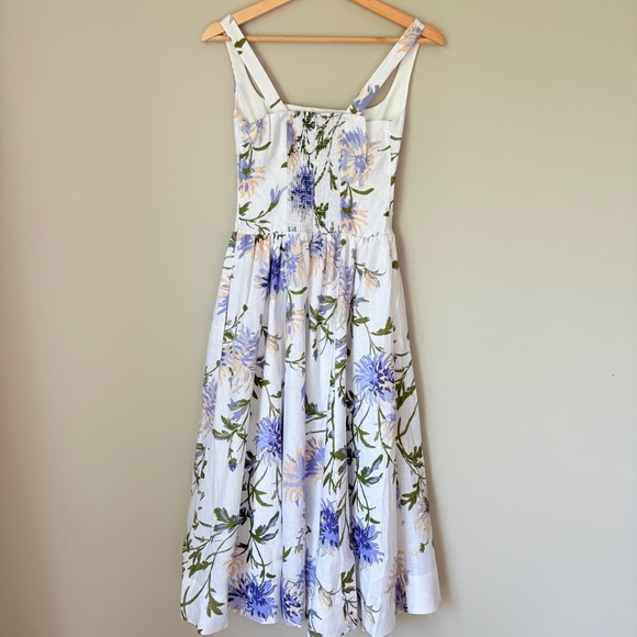 NEW Reformation Janu Midi Linen Dress Serenity White Blue Floral | US 0 / UK 4 - Picture 11 of 16